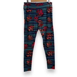 Lularoe Blue, Black & Red Striped Lady Bug Print High Rise Leggings Tall & Curvy